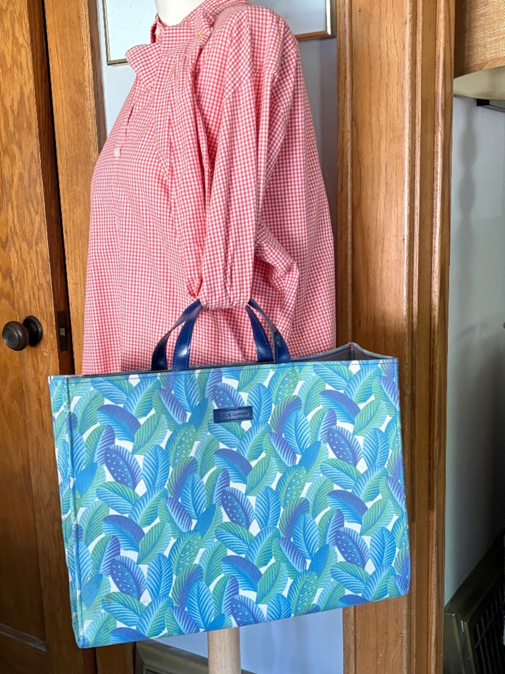 Vintage Manuel Canovas Bag Fabric Large XL Shopper Tote Leaf Pattern Rigid Shape